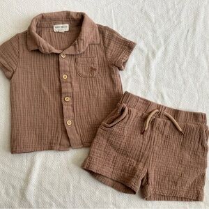 Rabbit + bear brown 100% organic cotton muslin set 24 months